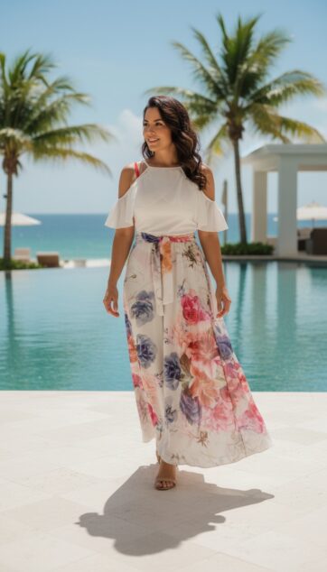 Vestido blanco faralao con flores M/L
