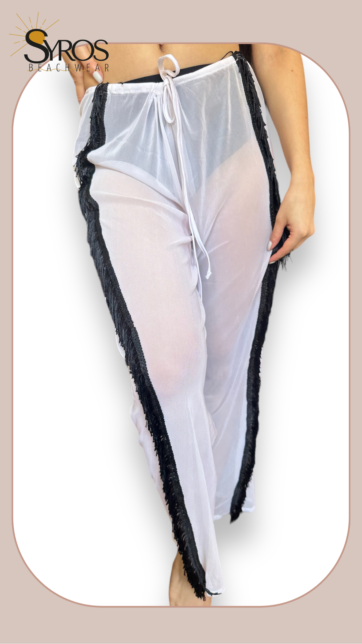 Pantalón malla blanco flecos negros