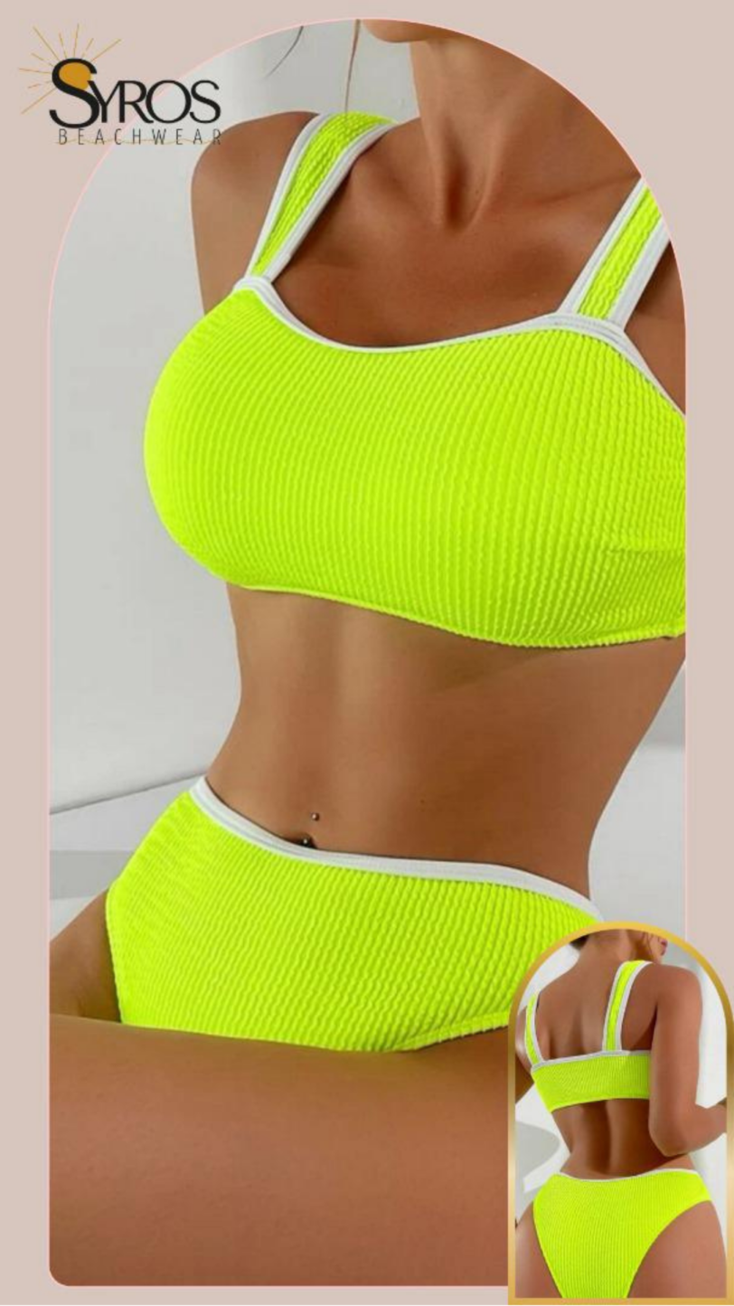 Top amarillo neon borde blanco panty alta acanalado