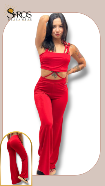 Conjunto pantalón y top rojo (S,L)