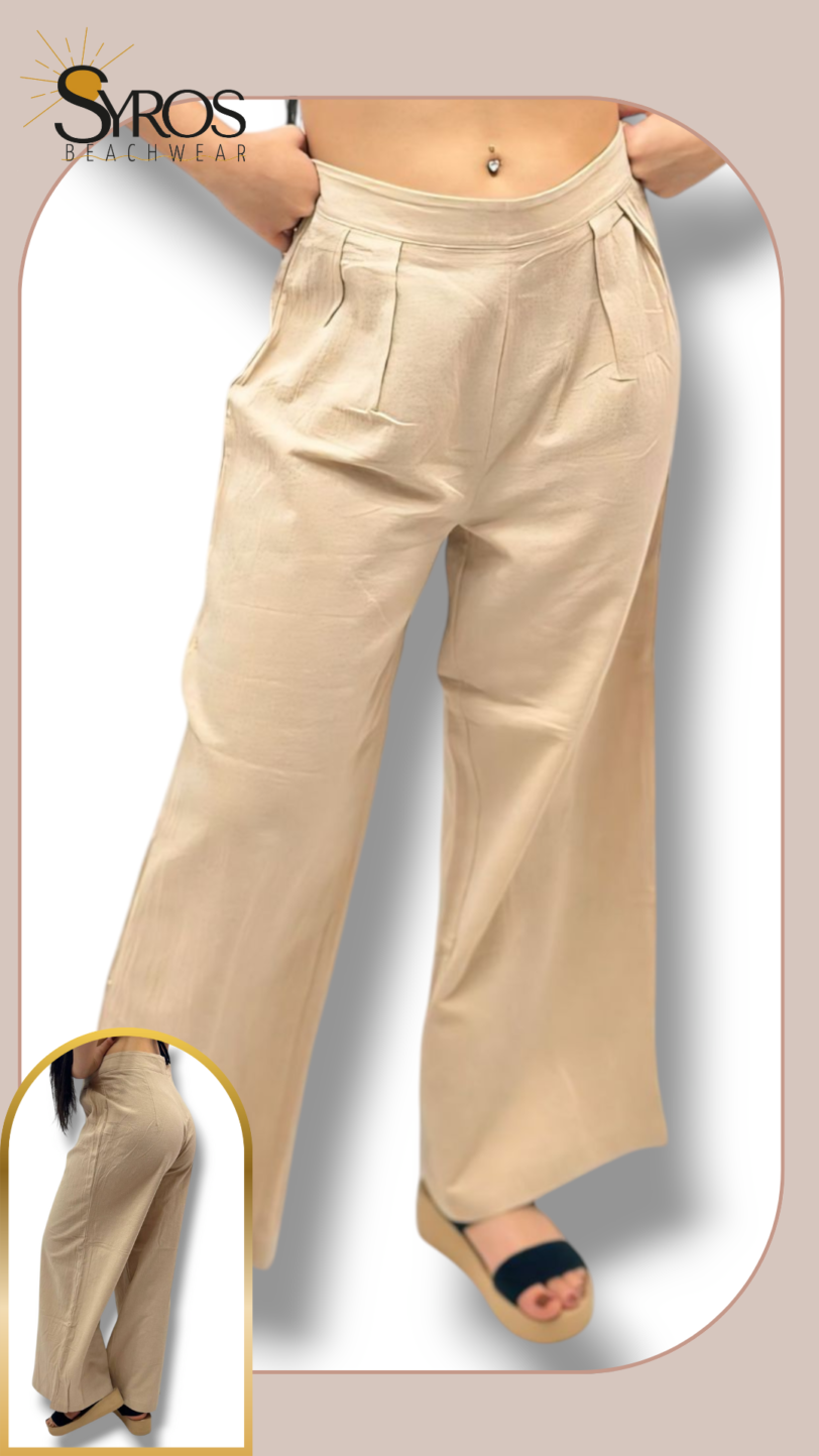 Pants beige bota ancha cintura elástica (L)