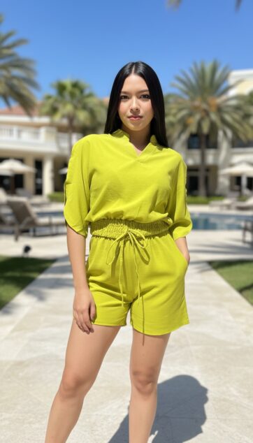 Braga short verde limón ruche en cintura Talla S/M/L