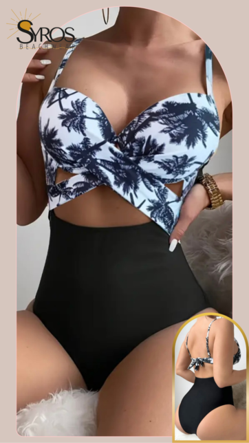 push up negro con estampado de palmeras cruzado