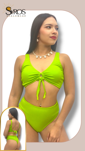 Top con amarre en el centro panty semi hilo corrugado