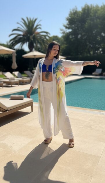 Kimono blanco guacamaya Talla S/M/L/XL