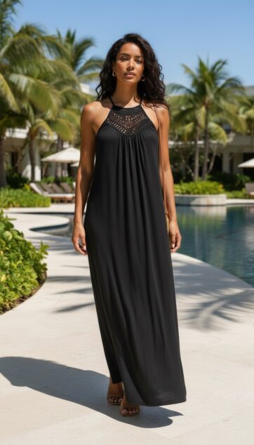 Vestido negro cuello alto tejido