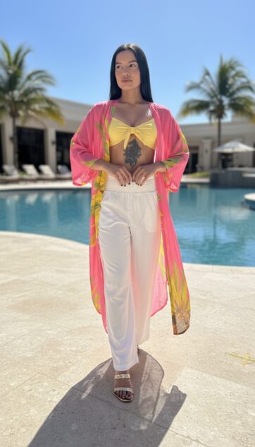 Kimono fucsia con girasol Talla S/M/L