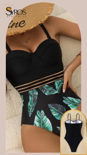 push up negro panty estampada hojas verdes