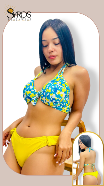 Push up amarillo con azul estampado dixie panty corrida