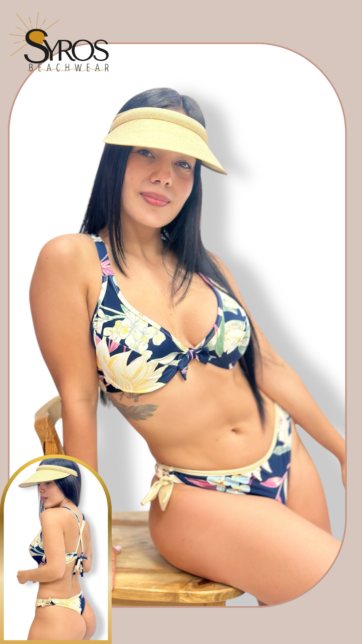 Push up azul flores crema dixie semi hilo ajustable
