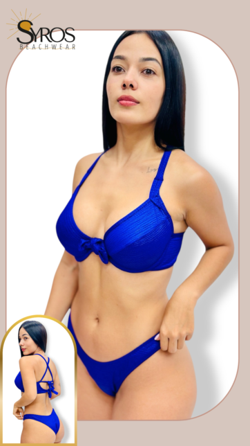Push up azul acanalado dixie panty corrida corte alto