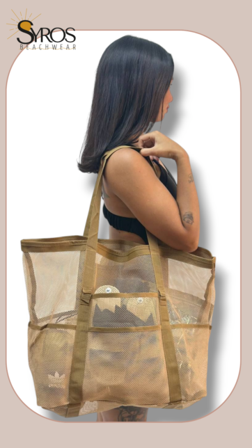 Cartera Bolso Tote malla grande beige marron