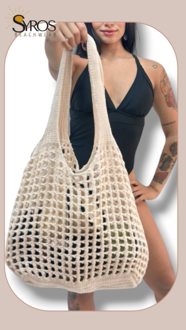 Cartera Bolso playero de malla tejido beige