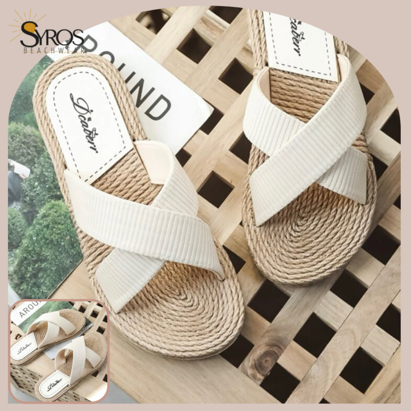Slip-on Sandalias ligeras planas cruzadas beige