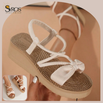Slip-on Sandalias ligeras con cuña Beige con lazo y soporte