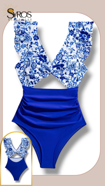 Enterizo azul con faralao en mangas estampado con blanco