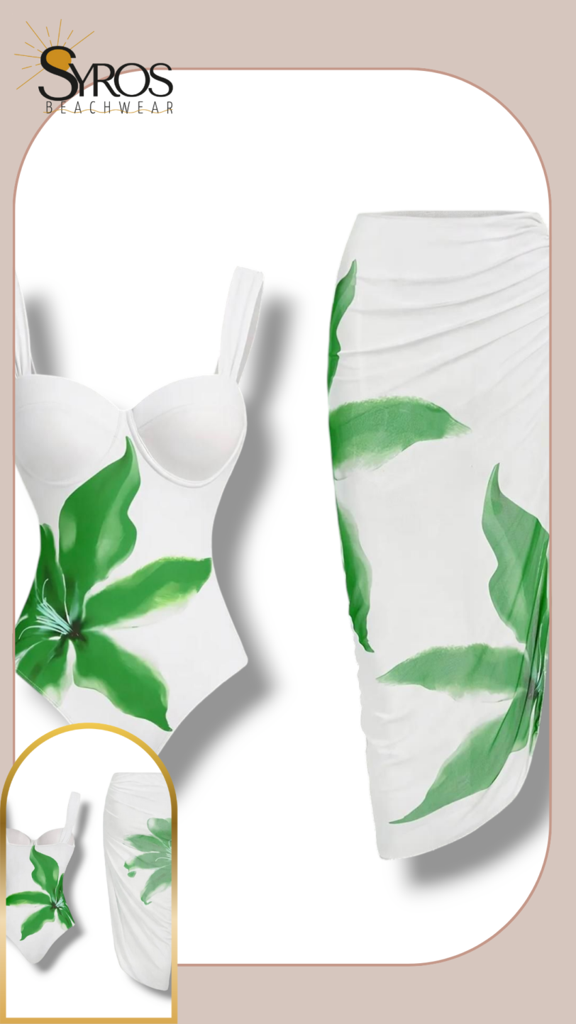 enterizo push up estampado blanco flor verde conjunto