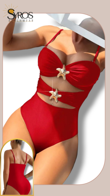 enterizo rojo con estrellas de mar