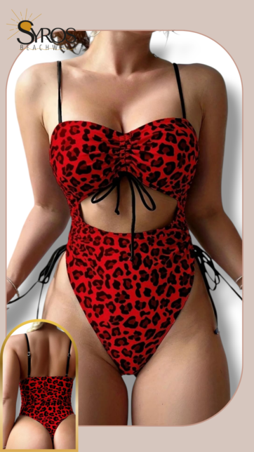 Enterizo animal print rojo semi hilo strapple