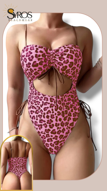 Enterizo animal print rosado semi hilo strapple