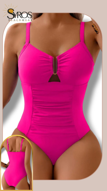 enterizo fucsia  Drapeado con U metalica en el Busto