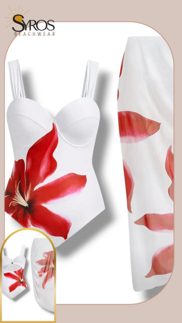 enterizo push up estampado blanco flor rojo conjunto