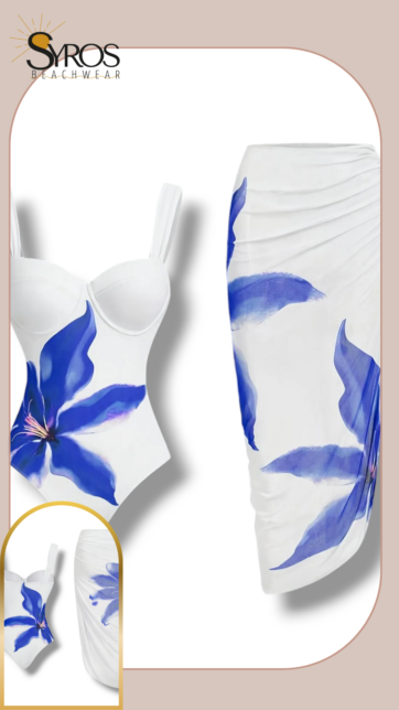 enterizo push up estampado blanco flor azul conjunto