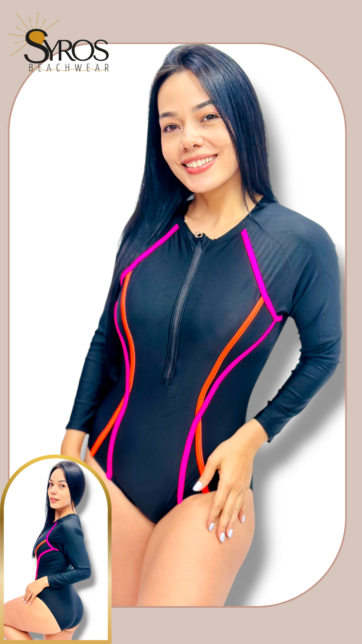 Negro con Lineas Fucsia y Naranja Neon