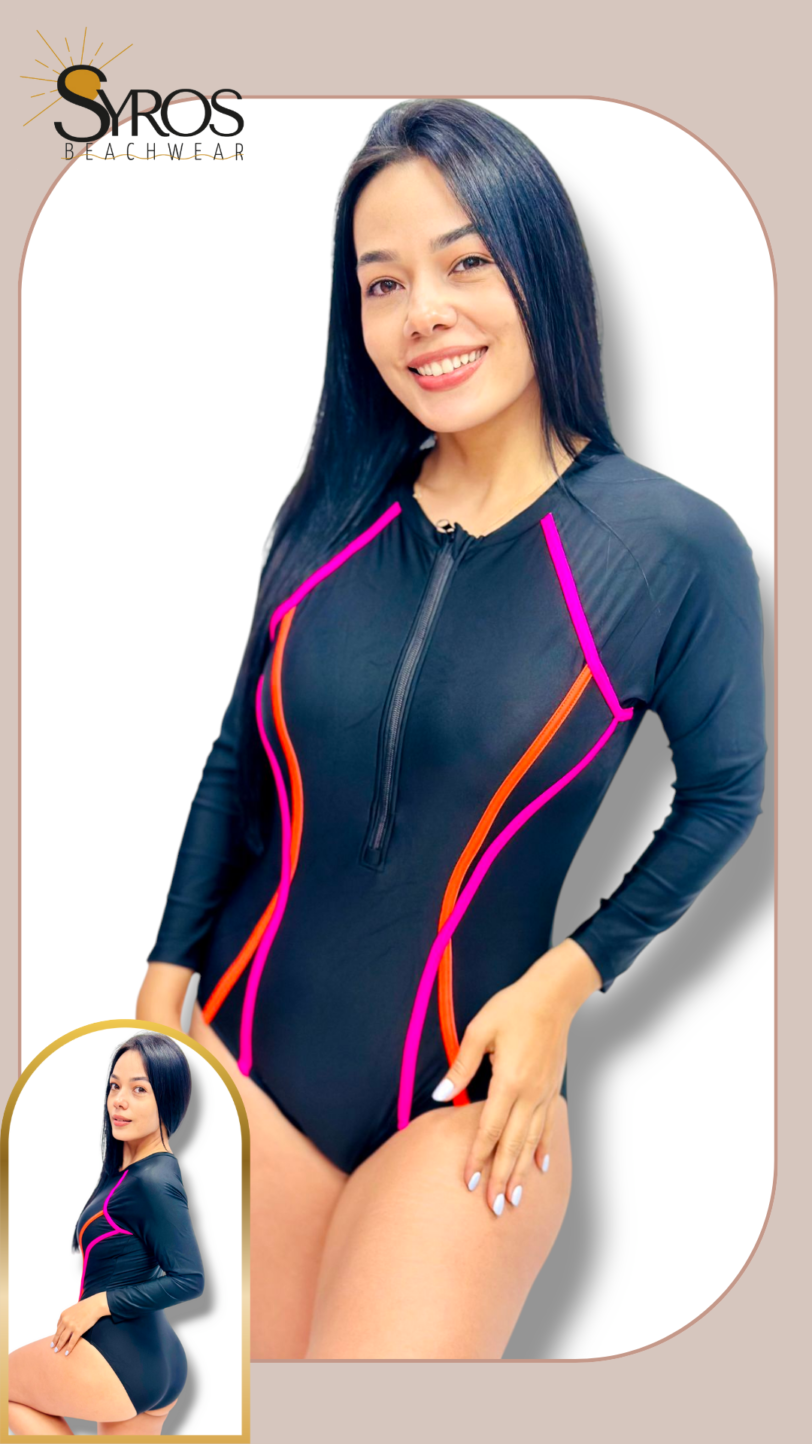 Negro con Lineas Fucsia y Naranja Neon