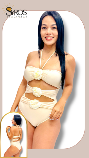 enterizo blanco crema con flores halter