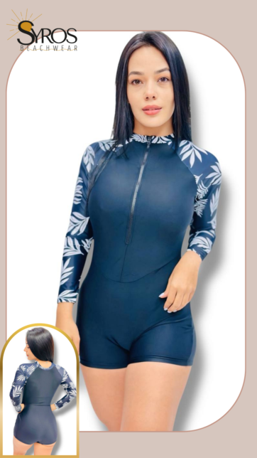 Enterizo manga larga short uv negro con mangas con palmas
