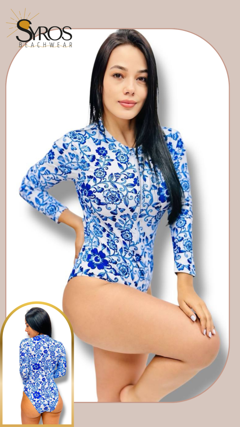 Manga larga estampado blanco con azul