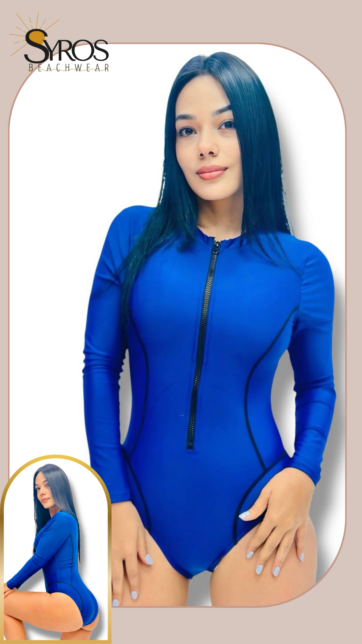 Manga larga azul electrico costuras figura
