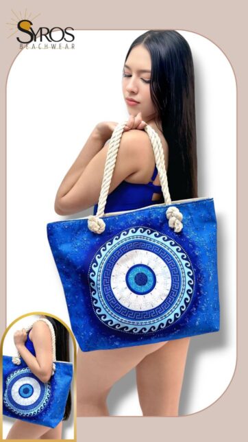 Cartera Bolso nazar ojo turco fondo azul asa marinera