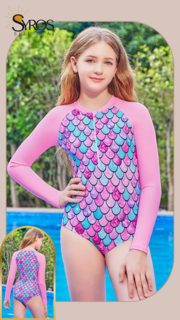 Entero manga larga  estampado escamas rosado con azul
