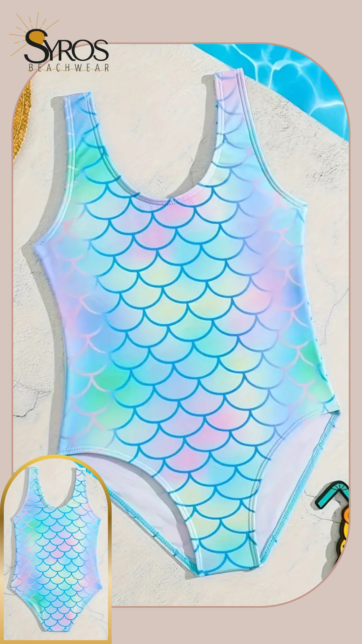 Entero  estampado escamas  azul pastel tipo natacion