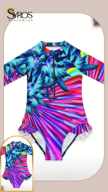 Entero manga larga estampado azul morado fucsia volante en piernas