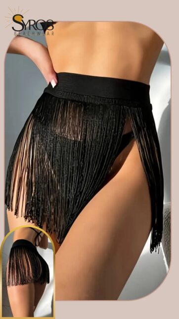 Falda playera negra flecos largos