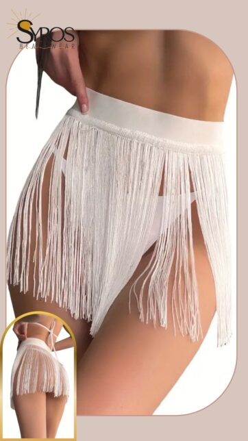 Falda playera Blanca flecos largos