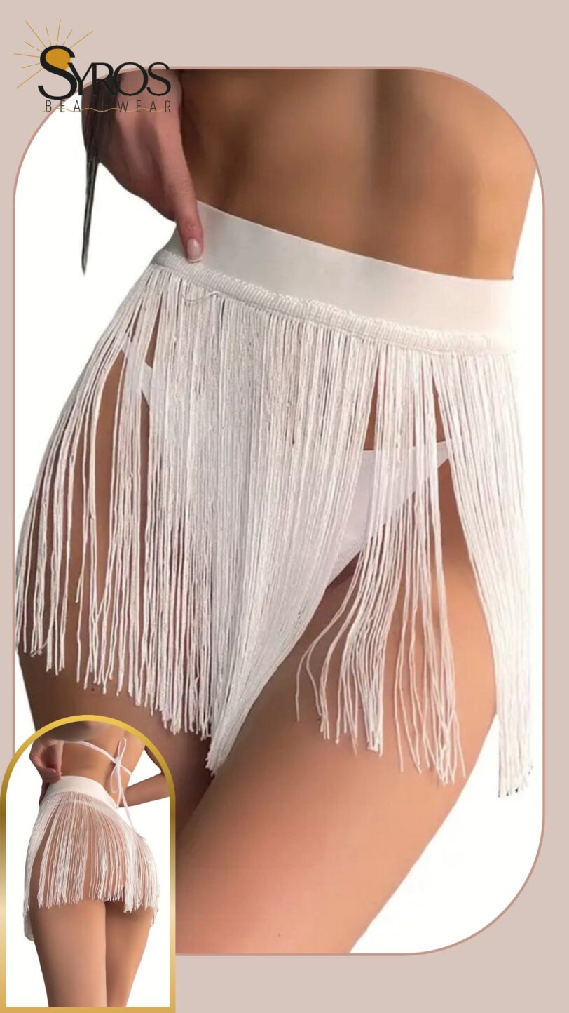 Falda playera Blanca flecos largos