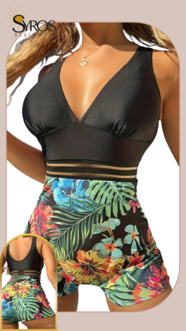 Entero Negro Short estampado halter