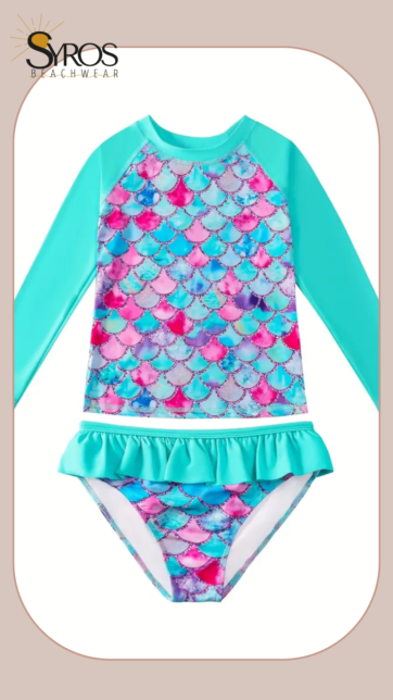 dos piezas manga larga estampado escamas mangas azules volante en panty