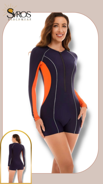 Entero manga larga azul short costados naranja