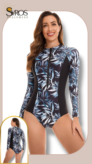 Entero manga larga negro estampado hojas