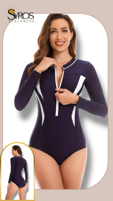 Entero manga larga azul añil costados blancos