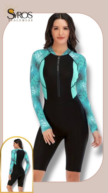 Entero manga larga short largo negro costados aquamarine