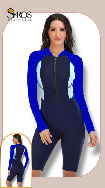 Entero manga larga short largo negro costados azul