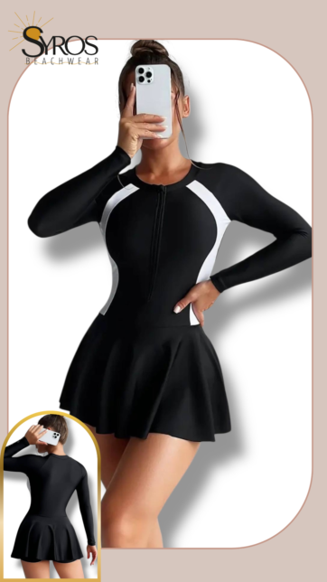 Entero manga larga short falda negro costados blancos