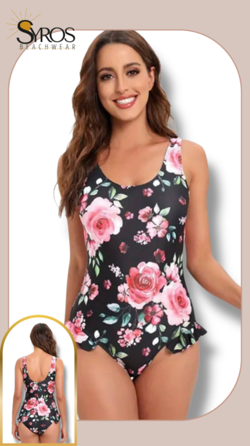 entero negro con rosas rojas con volante en panty
