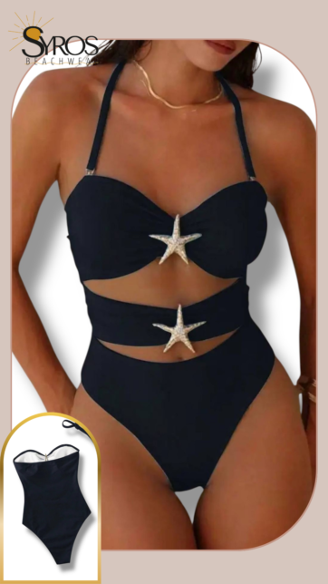 enterizo negro con estrellas de mar